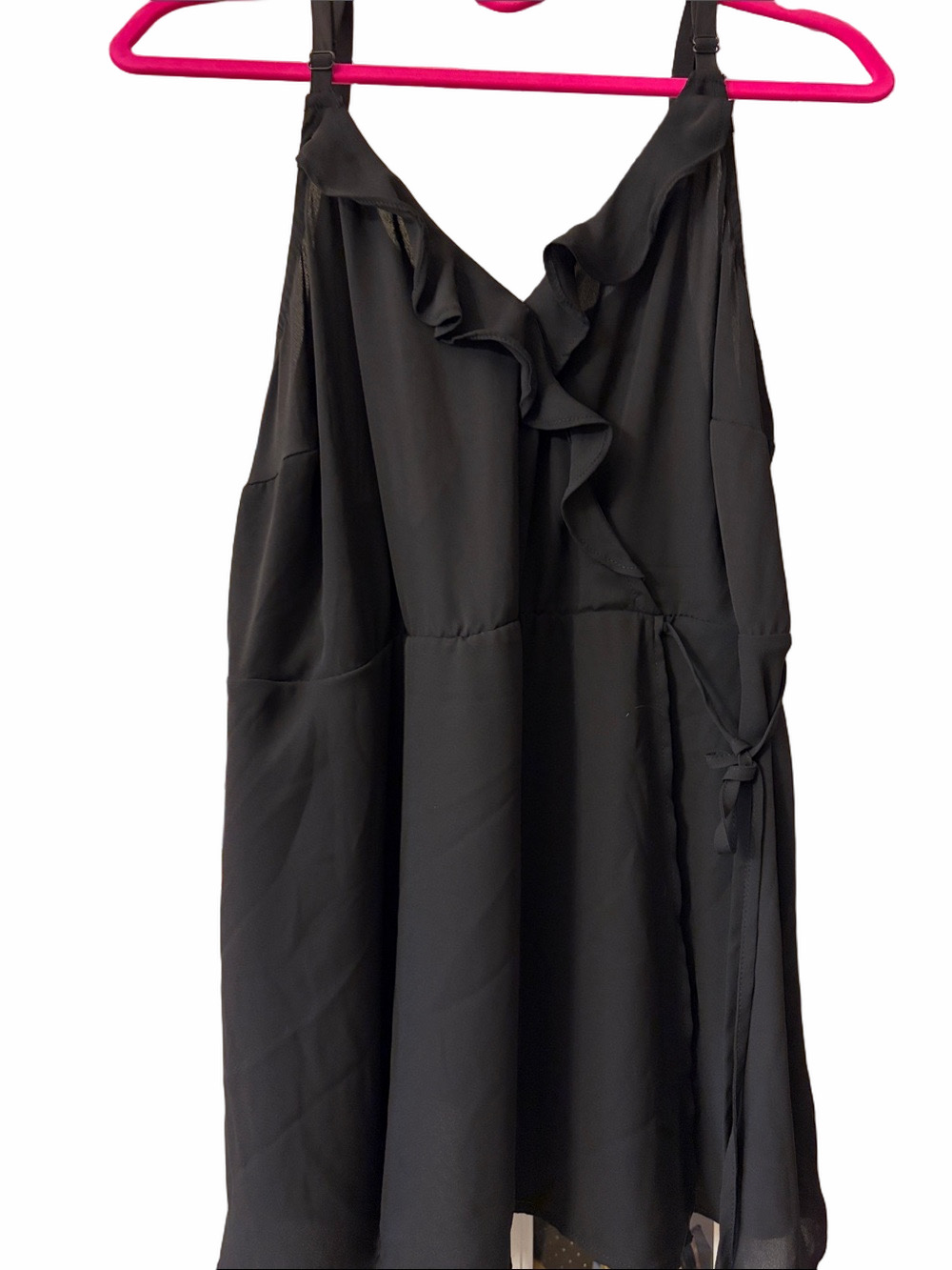 Torrid Black Chiffon ruffle cami faux wrap style size Large